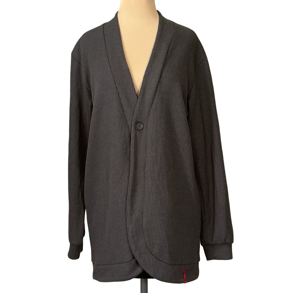Japan Airlines JAL Inflight Cardigan Gray Minimalist Lounge Sweater